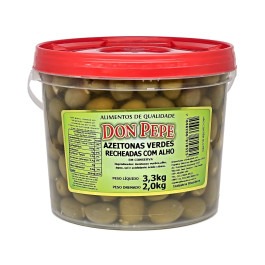Balde de Azeitona Verde Recheada com Alho em Conserva Don Pepe (3,3Kg)