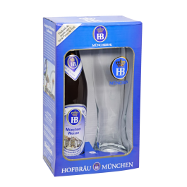 Kit com Cerveja Alemã Hofbrau Munchen + Copo Personalizado Un