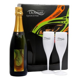 Kit Espumante Brut Dunamis Brut com 2 Taças Exclusivas Brancas