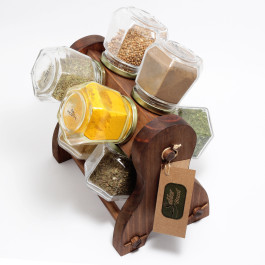 Porta-Temperos De Madeira Com 8 Vidros